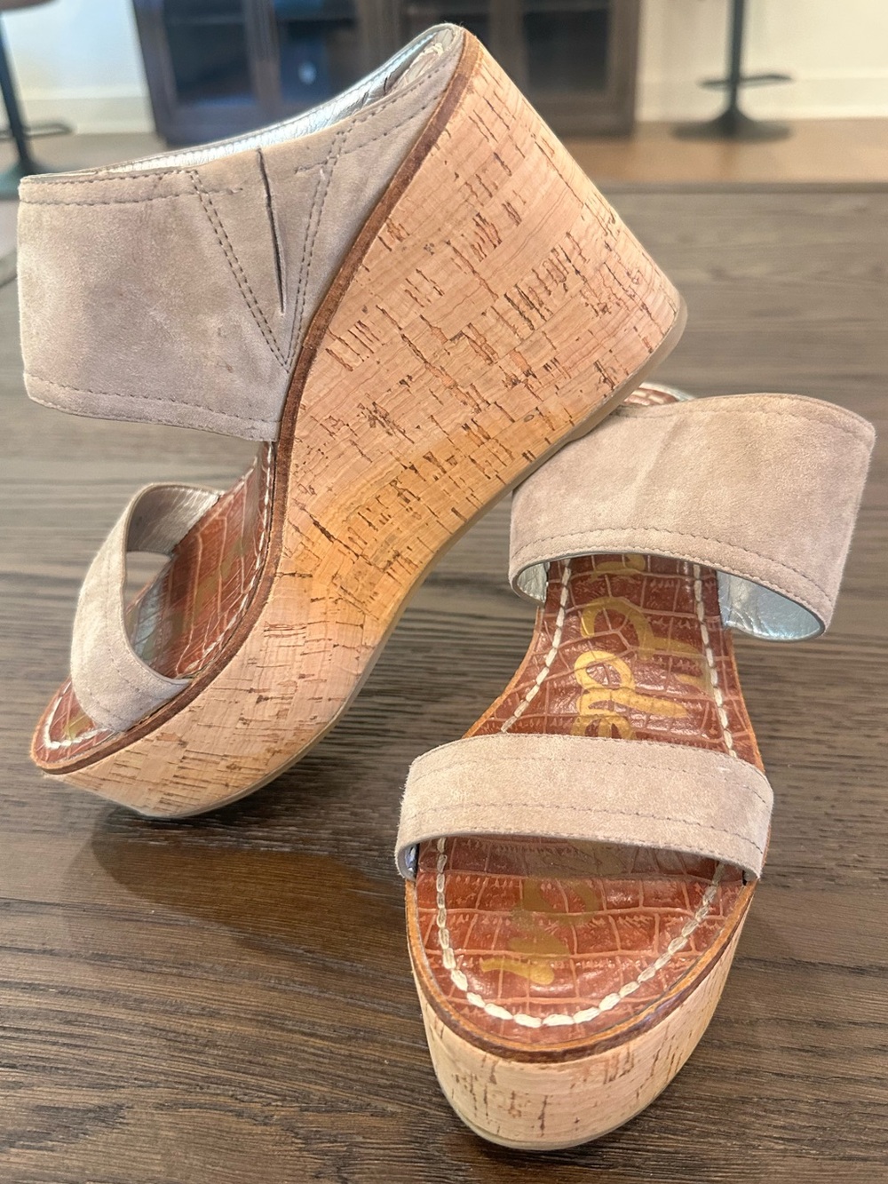 Sam Edelman Dali Suede Cork Wedge Sandals in Taupe